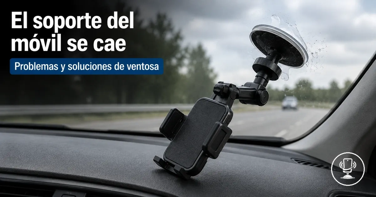 Soporte de móvil en coche cayéndose del salpicadero por fallo de ventosa