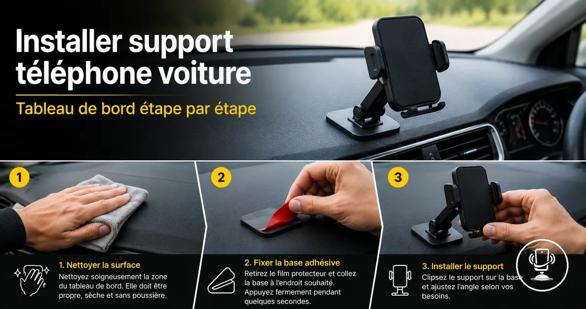 Installation étape par étape d’un support téléphone voiture sur tableau de bord