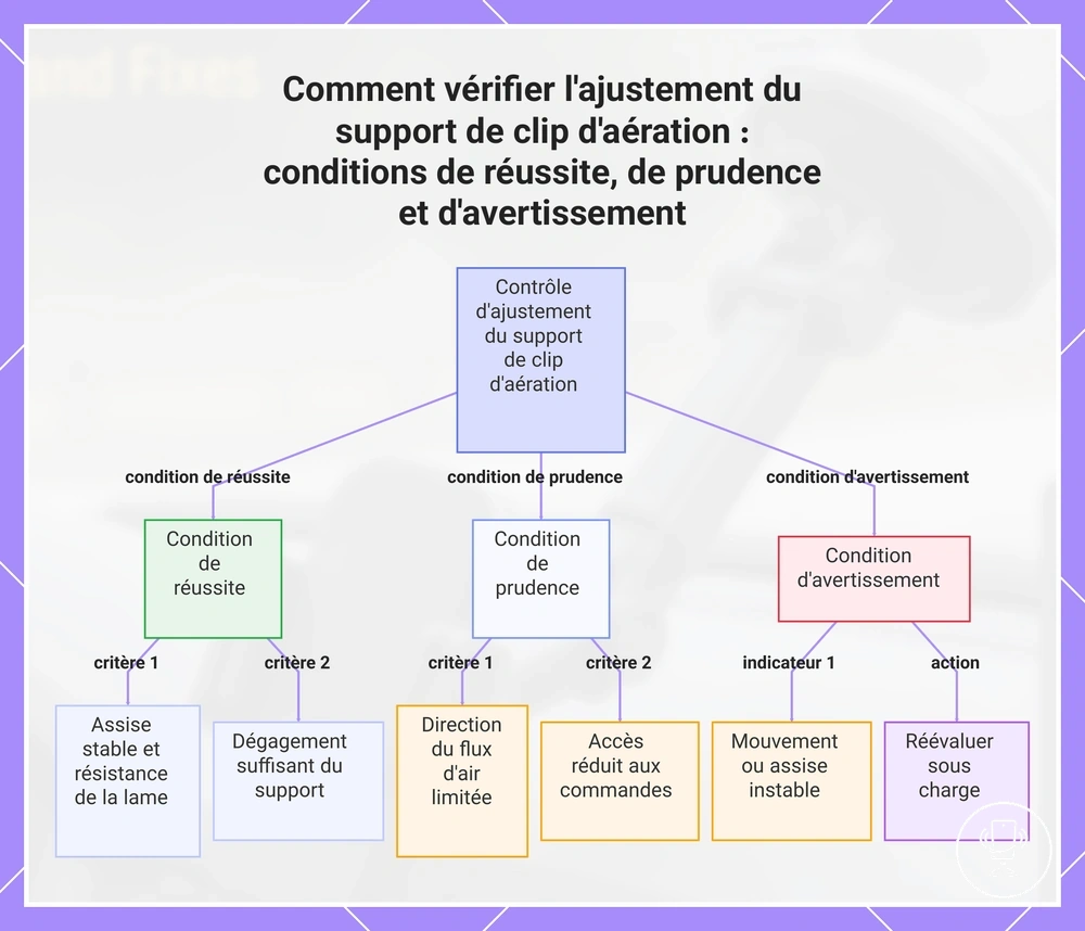 Comment vérifier l'ajustement du support de clip d'aération : conditions de réussite, de prudence et d'avertissement