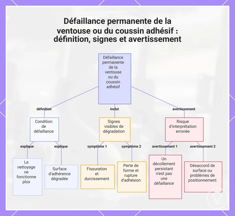 Défaillance permanente de la ventouse ou du coussin adhésif : définition, signes et avertissement