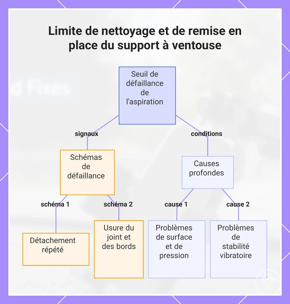 Limite de nettoyage et de remise en place du support à ventouse