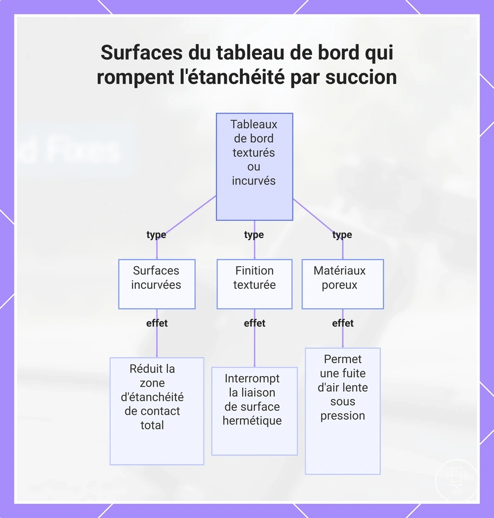 Surfaces du tableau de bord qui rompent l'étanchéité par succion