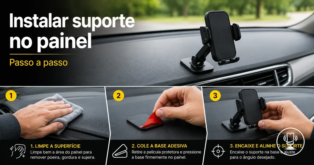 Instalação passo a passo de suporte de celular adesivo no painel do carro
