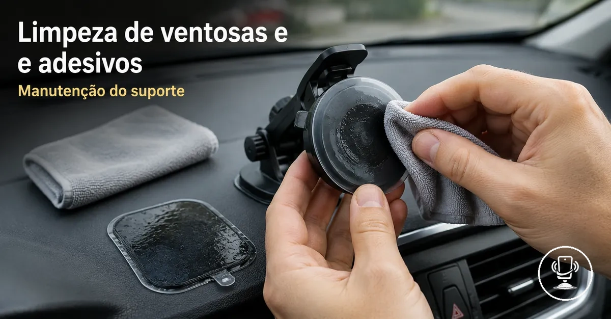 Limpeza de ventosa e adesivo de suporte de celular para melhorar aderência no carro