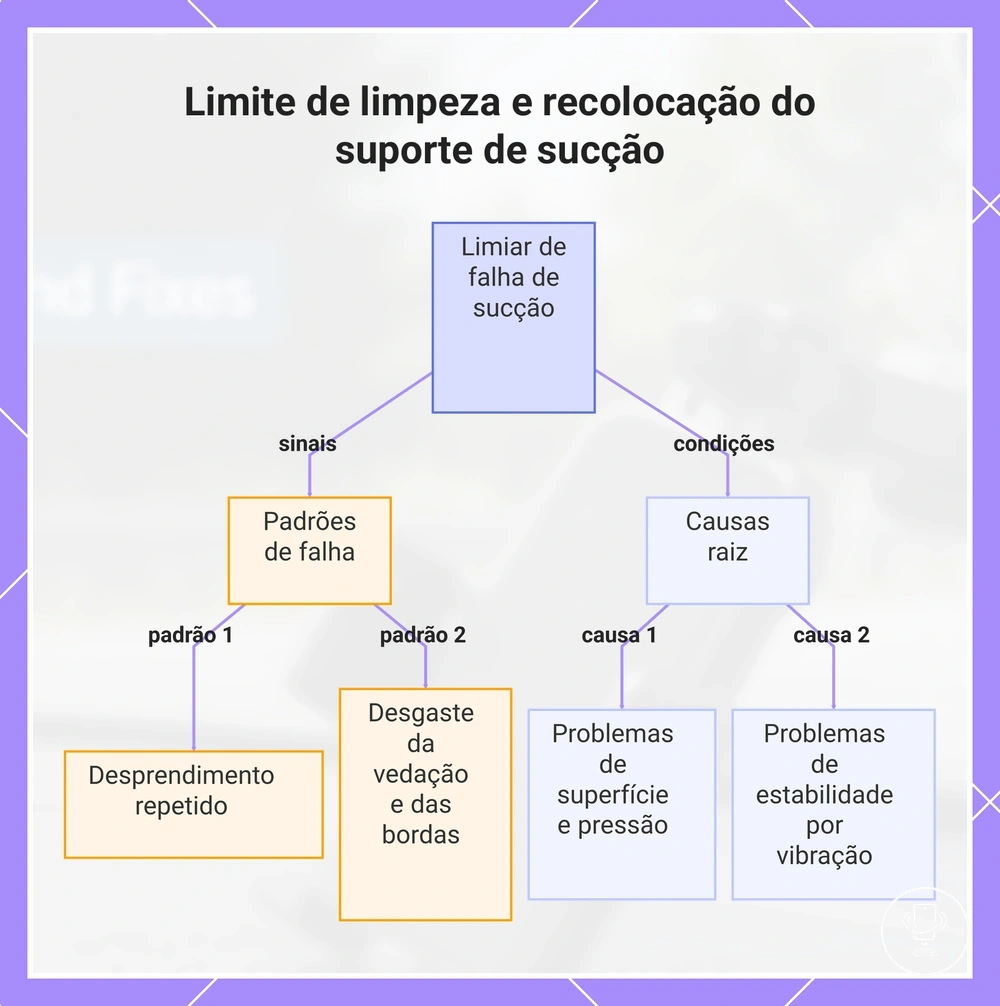 Limite de limpeza e recolocação do suporte de sucção