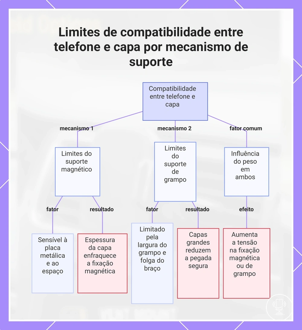 Limites de compatibilidade entre telefone e capa por mecanismo de suporte