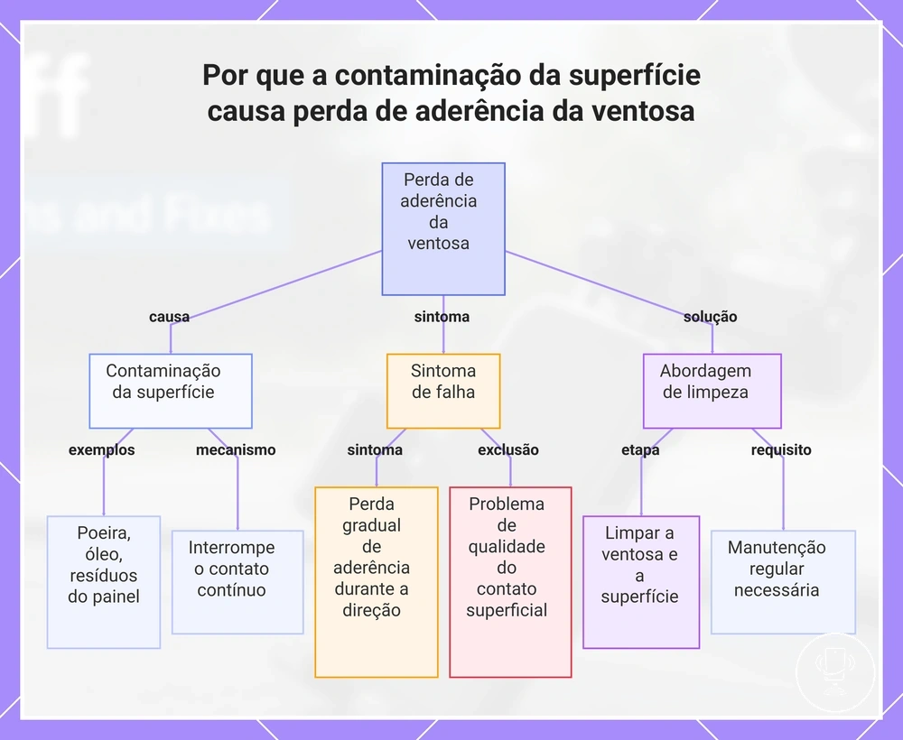 Por que a contaminação da superfície causa perda de aderência da ventosa