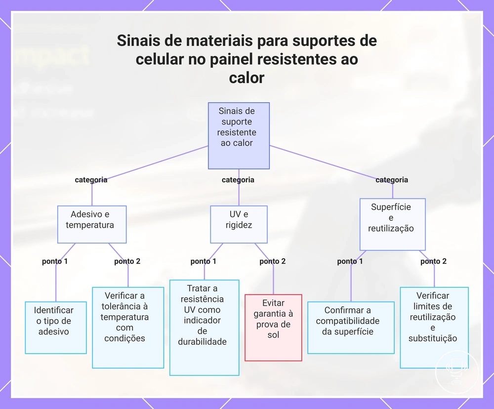 Sinais de materiais para suportes de celular no painel resistentes ao calor