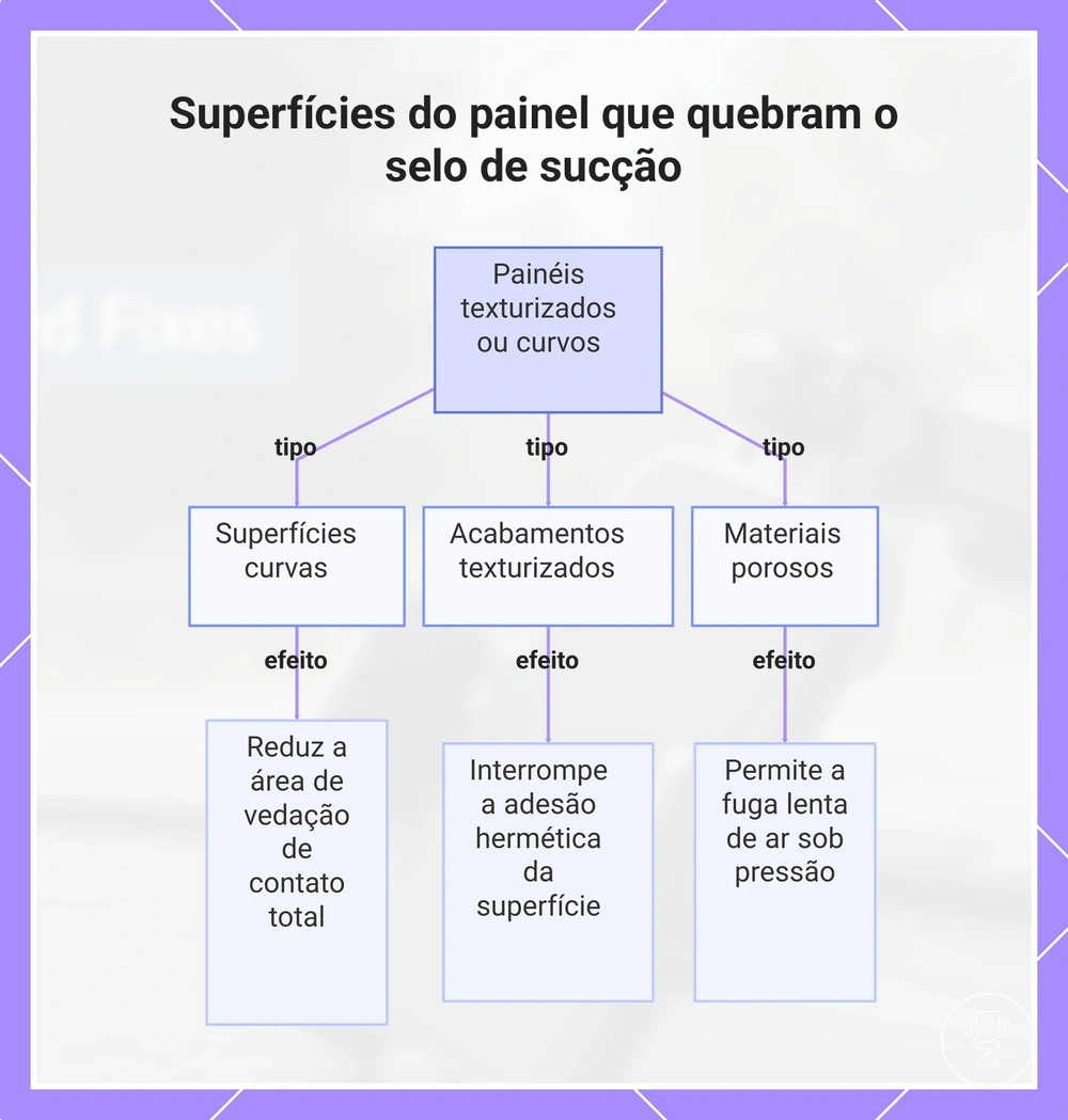 Superfícies do painel que quebram o selo de sucção