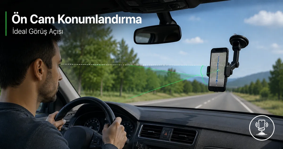 Ön cam vakumlu araç telefon tutucunun doğru görüş açısına yerleştirilmesi