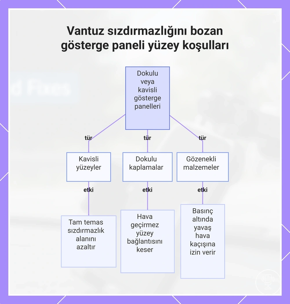 Vantuz sızdırmazlığını bozan gösterge paneli yüzey koşulları