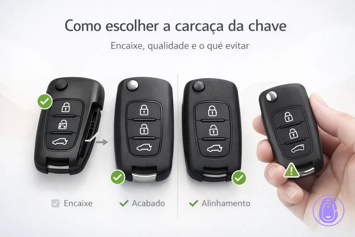 Imagem comparativa para escolher uma carcaça da chave do carro com base no encaixe, na qualidade e no uso diário.