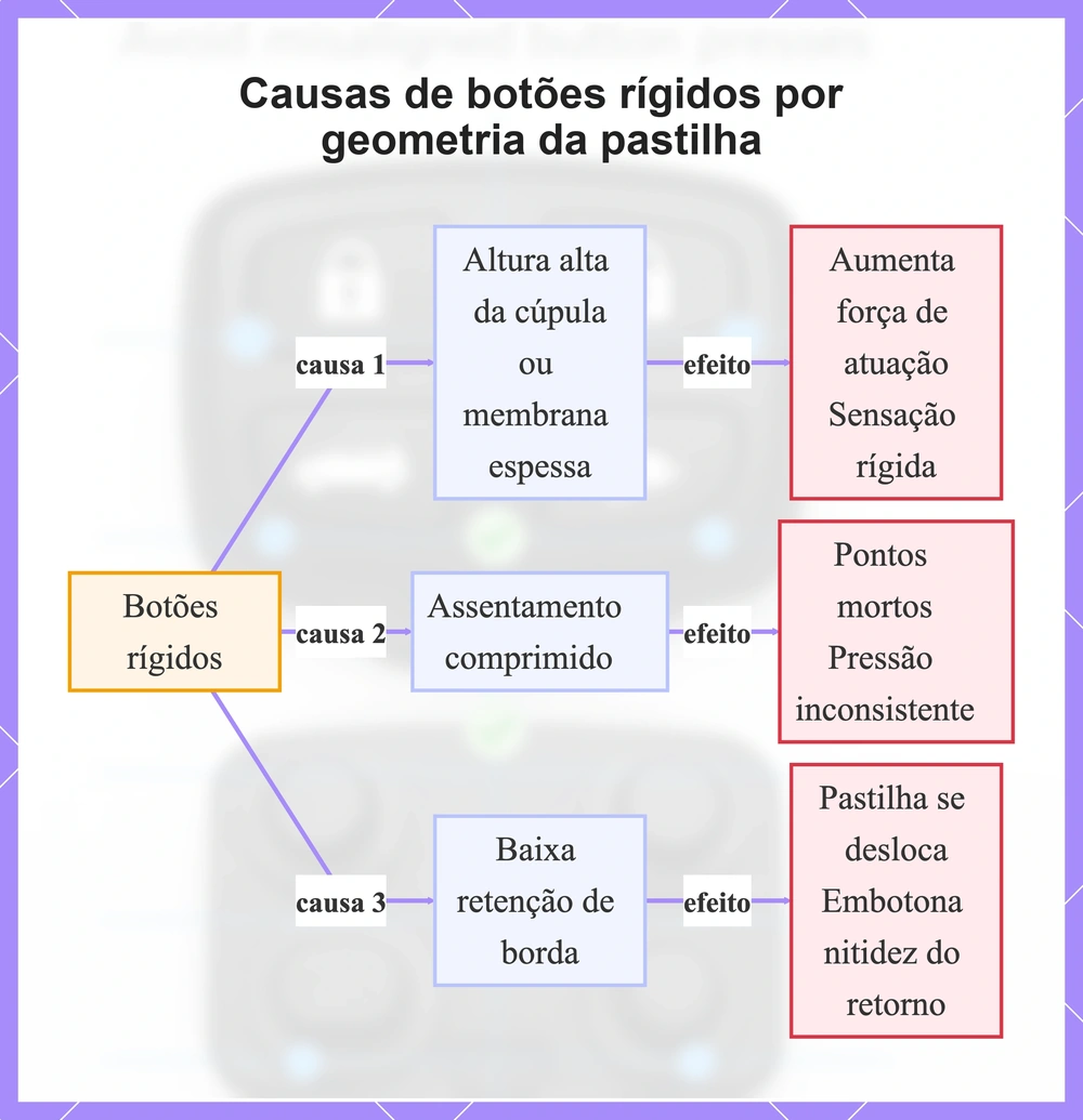 Causas de botões rígidos por geometria da pastilha