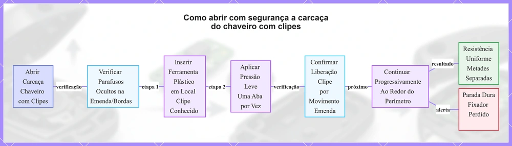 Como abrir com segurança a carcaça do chaveiro com clipes
