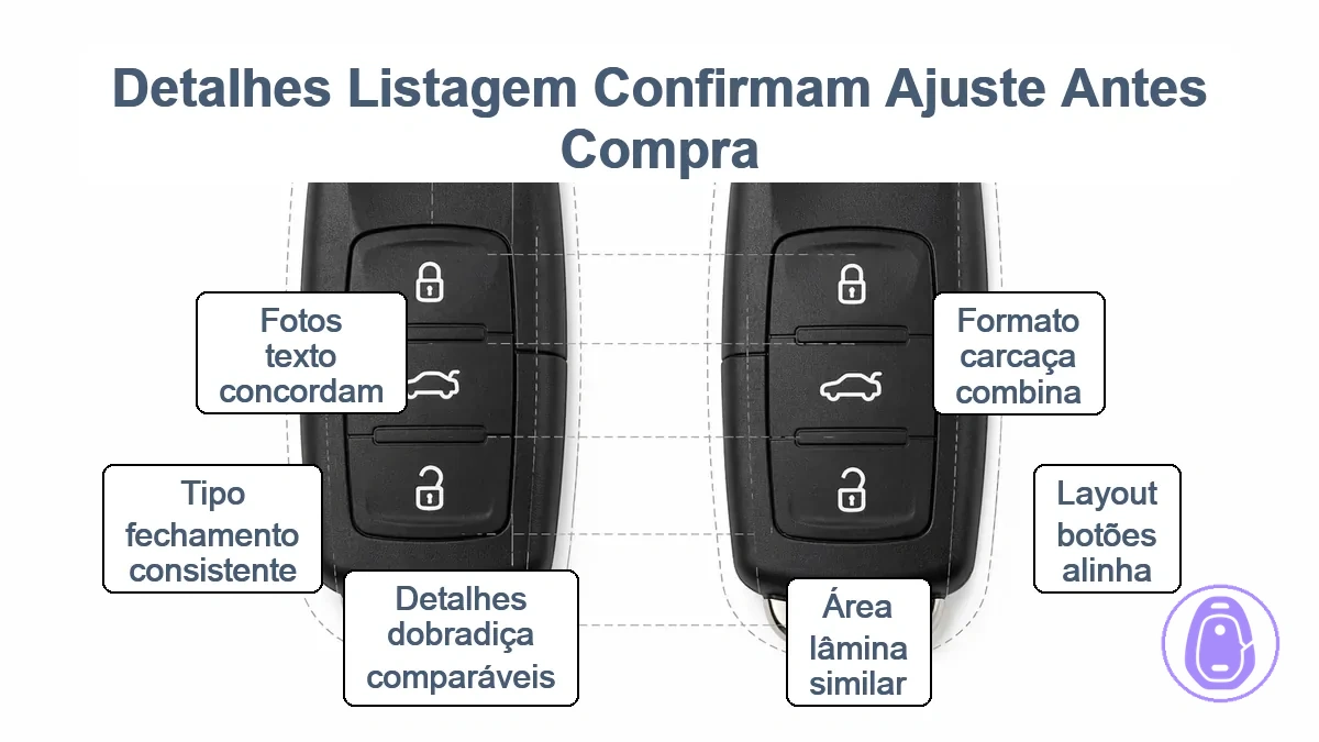 Gráfico de comparação de pontos de encaixe da carcaça da chave do carro como forma da carcaça, layout de botões, área da lâmina, dobradiça e detalhes de fechamento