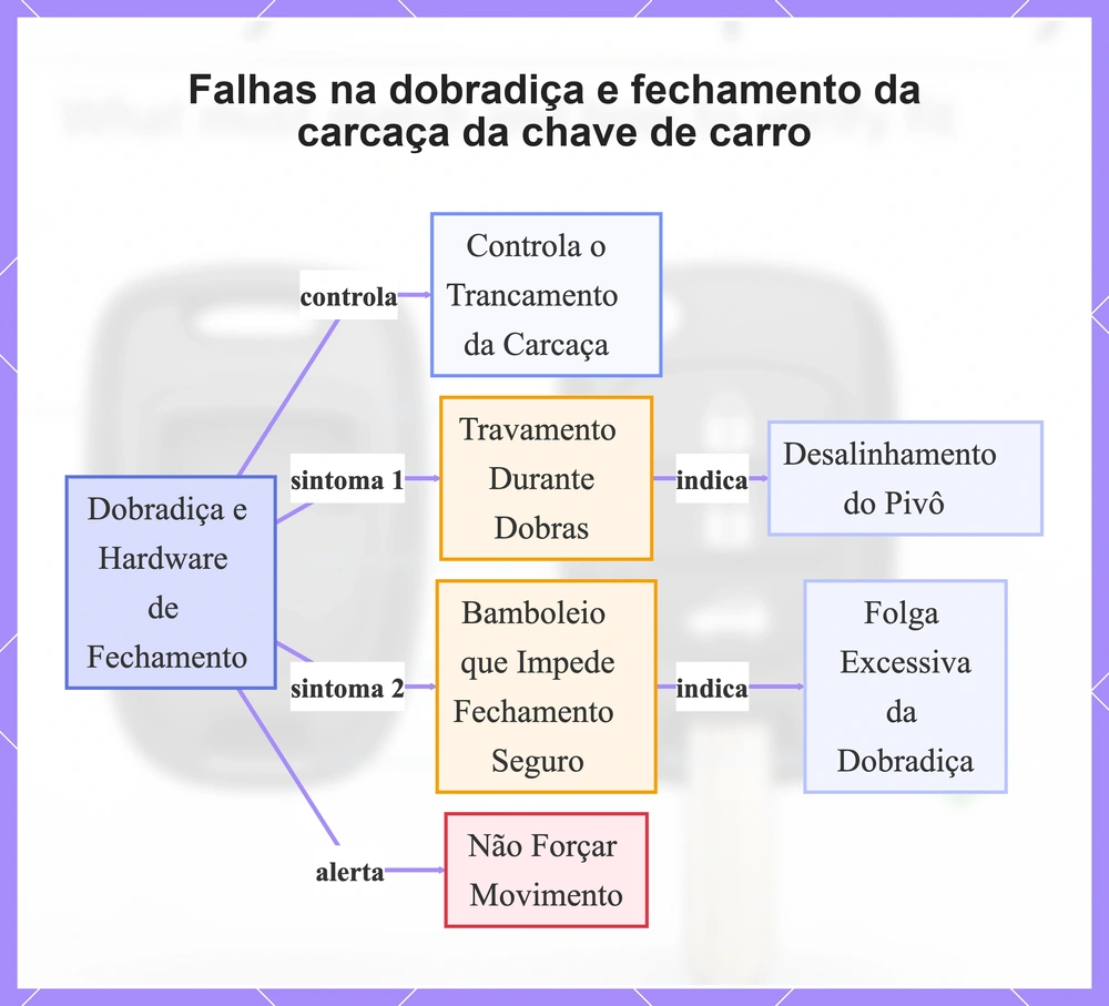 Falhas na dobradiça e fechamento da carcaça da chave de carro