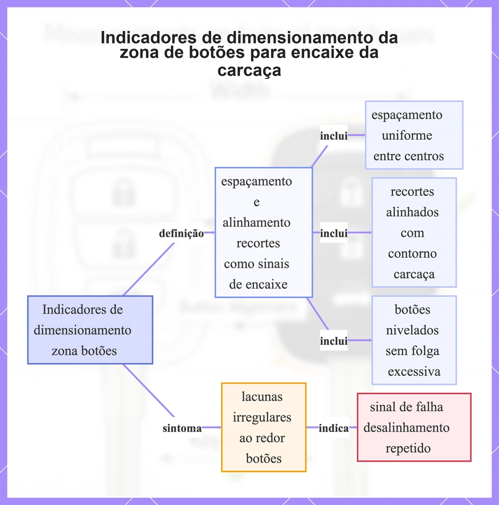 Indicadores de dimensionamento da zona de botões para encaixe da carcaça