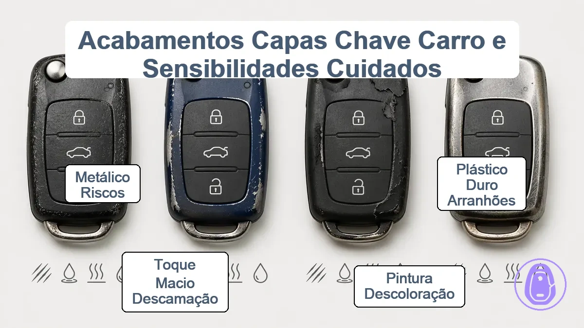Gráfico de comparação mostrando acabamentos da carcaça da chave do carro e a que cada um é sensível