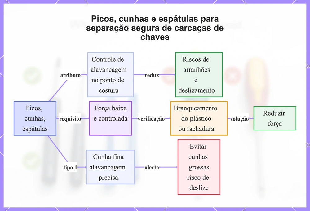 Picos, cunhas e espátulas para separação segura de carcaças de chaves