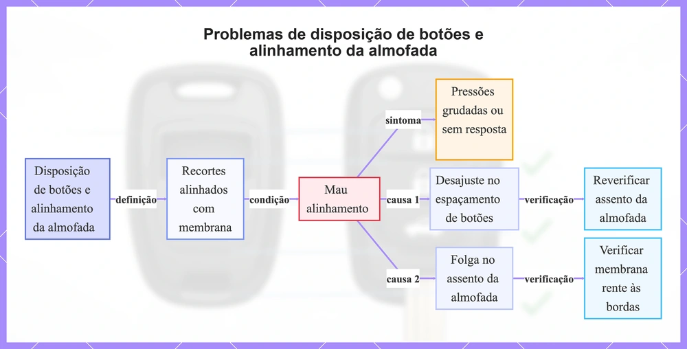 Problemas de disposição de botões e alinhamento da almofada