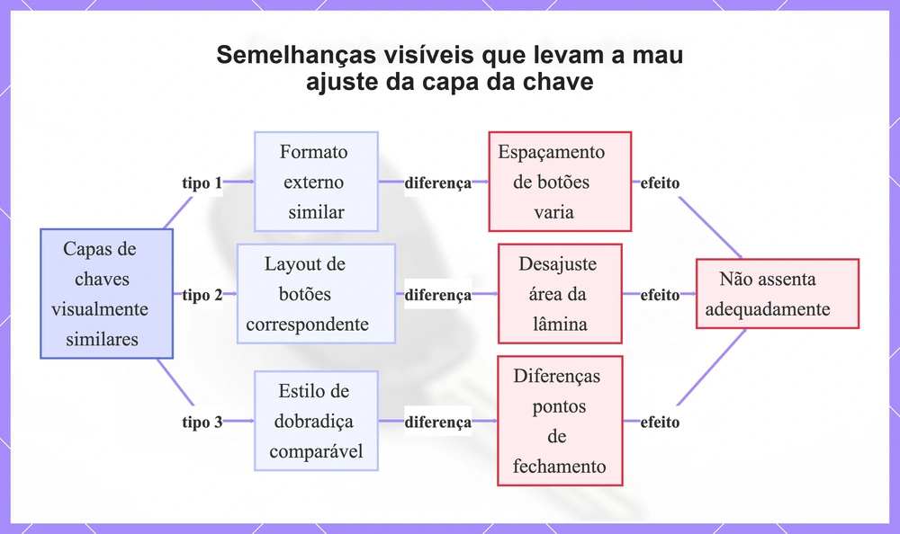 Semelhanças visíveis que levam a mau ajuste da capa da chave