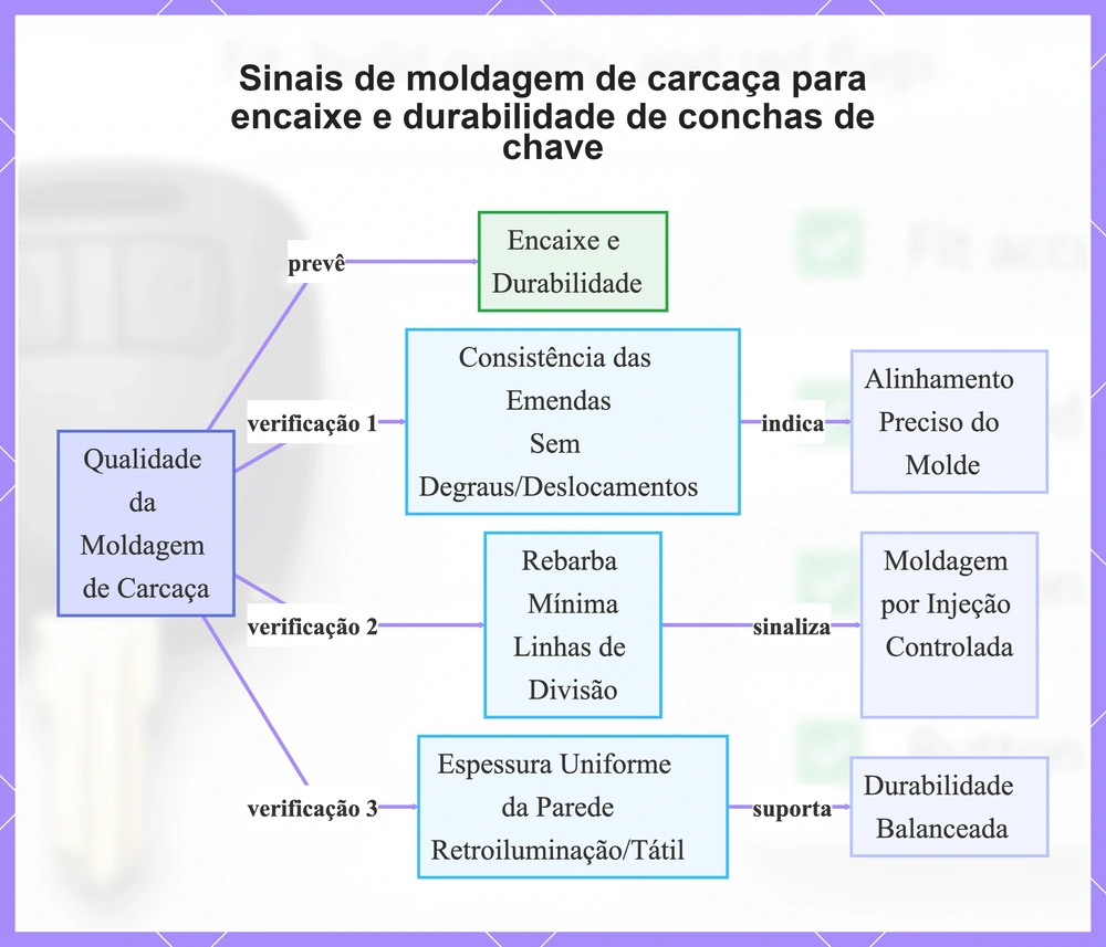 Sinais de moldagem de carcaça para encaixe e durabilidade de conchas de chave