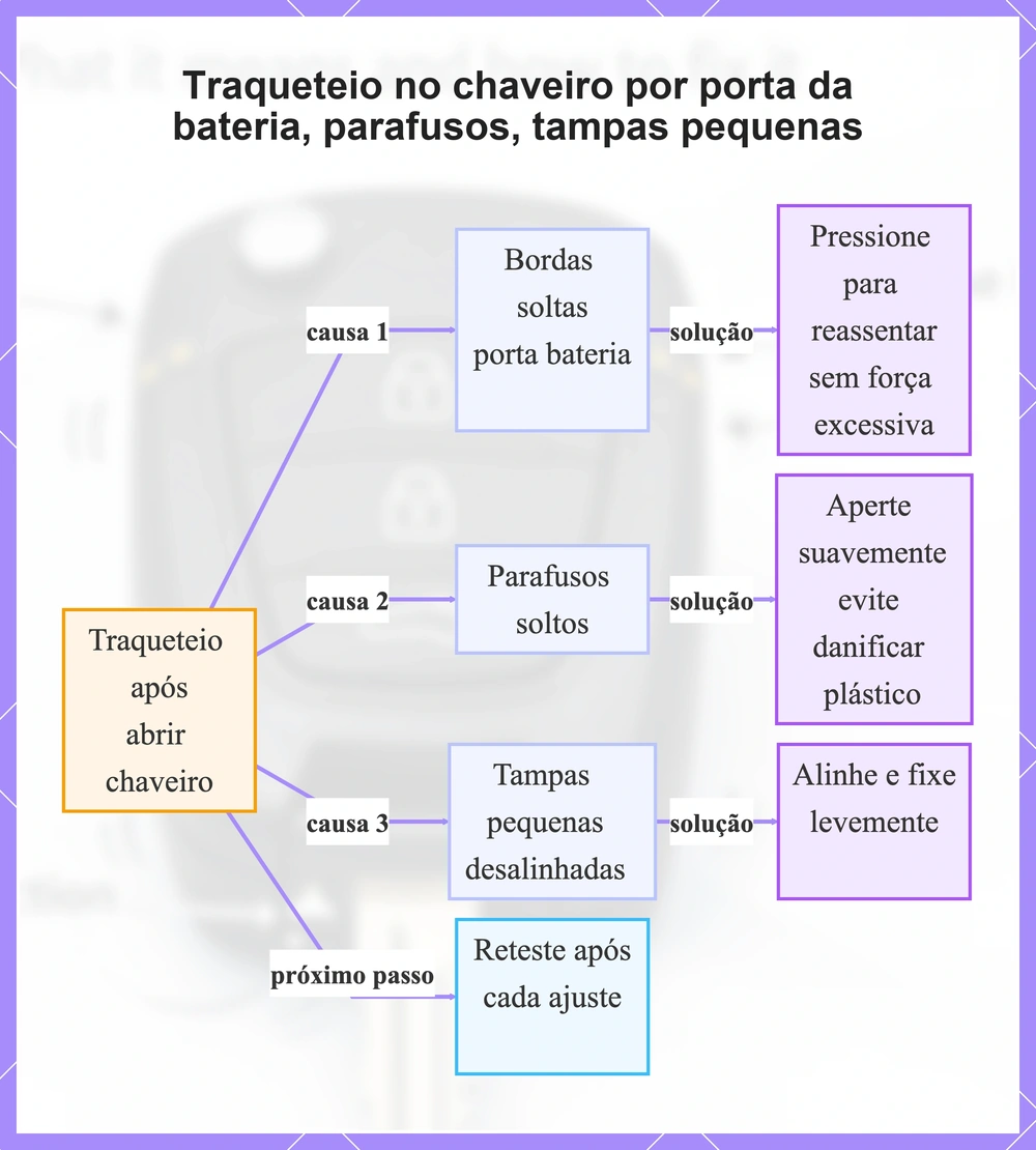 Traqueteio no chaveiro por porta da bateria, parafusos, tampas pequenas