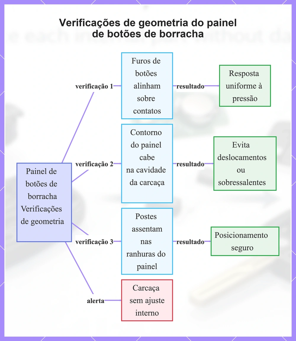 Verificações de geometria do painel de botões de borracha