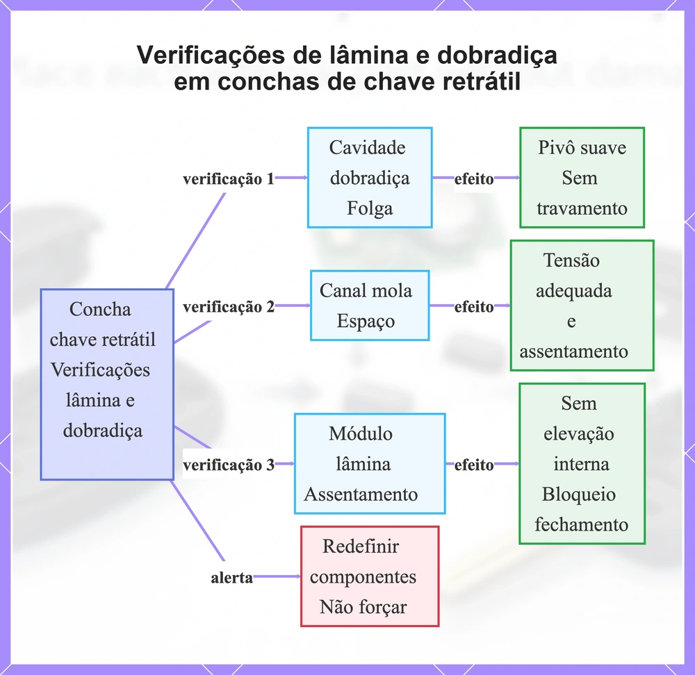 Verificações de lâmina e dobradiça em conchas de chave retrátil
