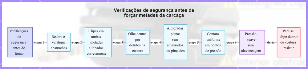 Verificações de segurança antes de forçar metades da carcaça