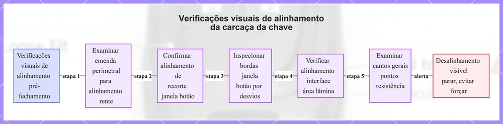 Verificações visuais de alinhamento da carcaça da chave