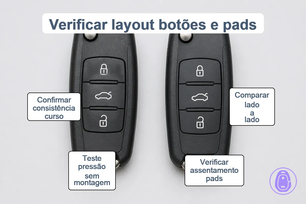 Verificação do layout dos botões e correspondência da borracha usando a chave do carro original como referência