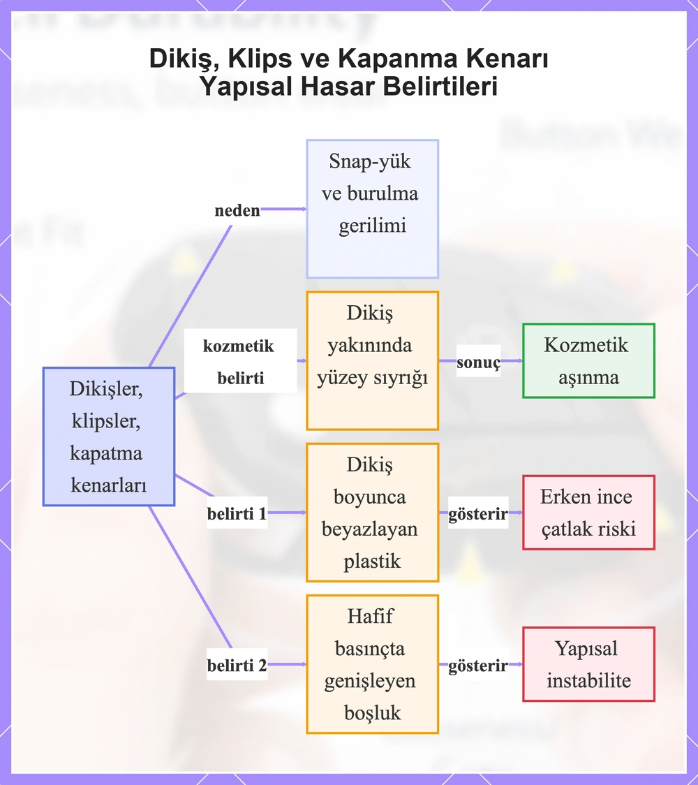 Dikiş, Klips ve Kapanma Kenarı Yapısal Hasar Belirtileri