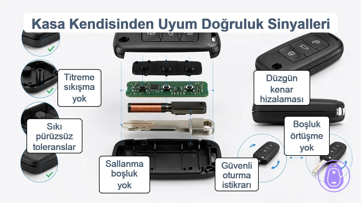 Araba anahtarı kabı uyum doğruluğu doğrulama işaretleri: hizalama ve oturma kararlılığı gibi